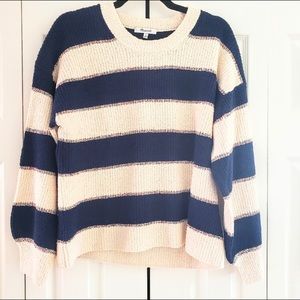 Madewell Navy & Cream Striped Balloon Sleeve Sweater Medium